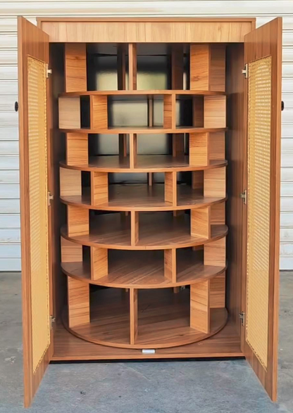 Rotating Wooden Shoe Storage Cabinet