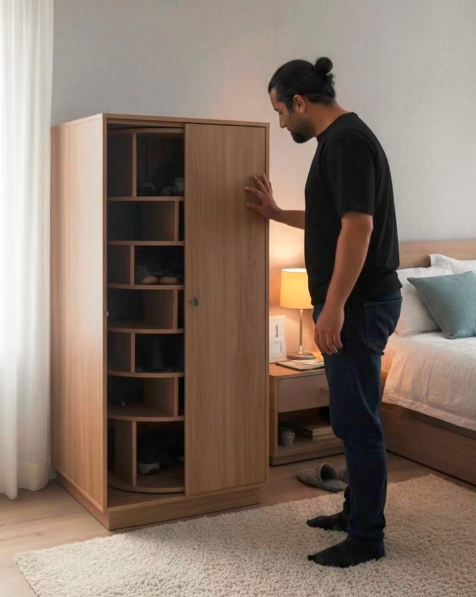 Rotating Wooden Shoe Storage Cabinet